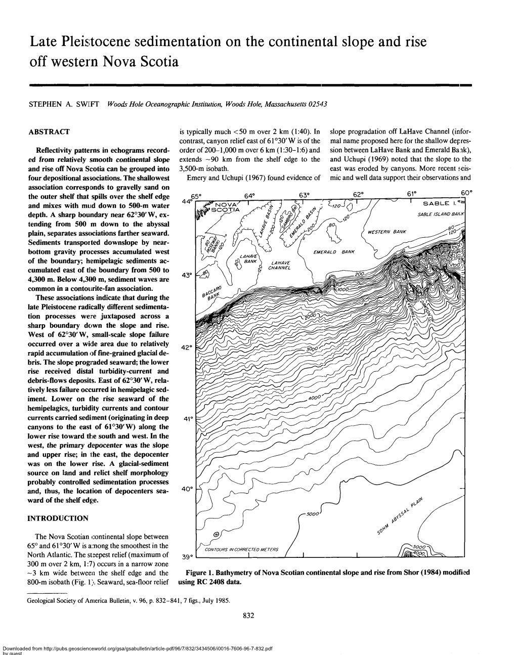 Late Pleistocene Sedimentation on the Continental Slope and Rise Off Western Nova Scotia