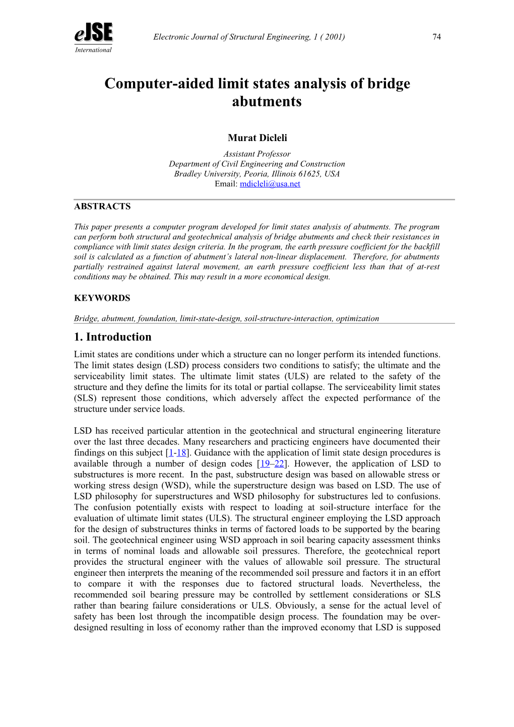 Computer-Aided Limit States Analysis of Bridge Abutments