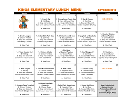 KINGS ELEMENTARY LUNCH MENU OCTOBER 2019 Monday Tuesday Wednesday Thursday Friday 1 2 3 4