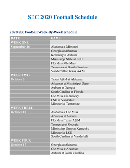 2020 SEC Football Schedule