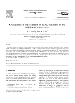 Crystallization Improvement of Ta2o5 Thin Films by the Addition of Water