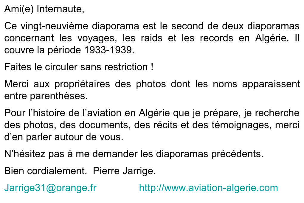 Les Voyages, Les Raids Et Les Records En Algérie