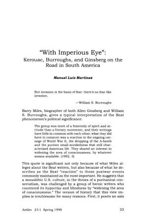 “With Imperious Eye”: Kerouac, Burroughs, and Ginsberg on the Road in South America