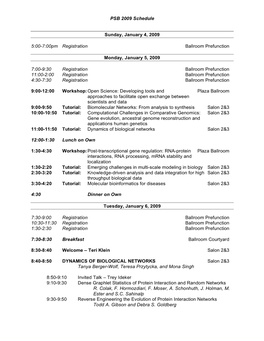 PSB 2009 Schedule Sunday, January 4, 2009 5:00-7:00Pm Registration