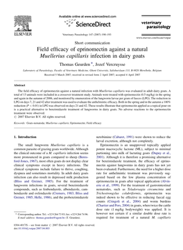 Field Efficacy of Eprinomectin Against a Natural Muellerius Capillaris