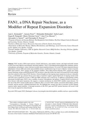 FAN1, a DNA Repair Nuclease, As a Modifier of Repeat Expansion Disorders