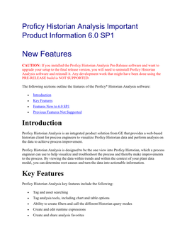 Proficy Historian Analysis Important Product Information 6.0 SP1