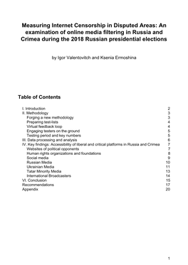 Measuring Internet Censorship in Disputed Areas: an Examination of Online Media Filtering in Russia and Crimea During the 2018 Russian Presidential Elections