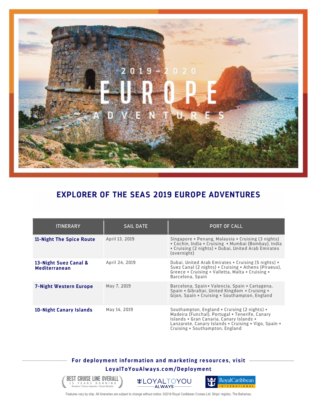 Explorer of the Seas 2019 Europe Adventures