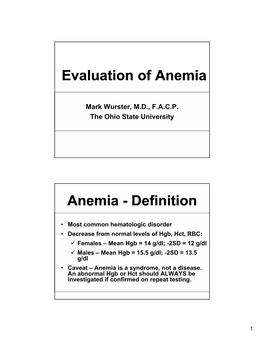 Evaluation of Anemia