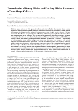 Determination of Downy Mildew and Powdery Mildew Resistance of Some Grape Cultivars