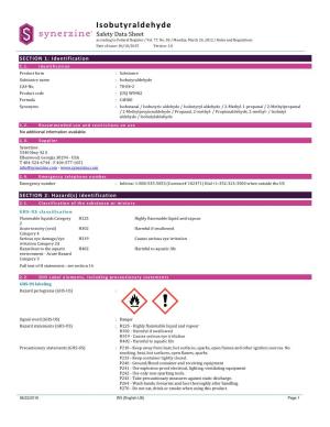 Isobutyraldehyde Safety Data Sheet According to Federal Register / Vol