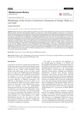 Morphology of the Invasive Carpobrotus (Aizoaceae) in Europe: Malta As a Case Study Stephen Mifsud1
