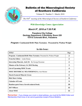 Bulletin of the Mineralogical Society of Southern California