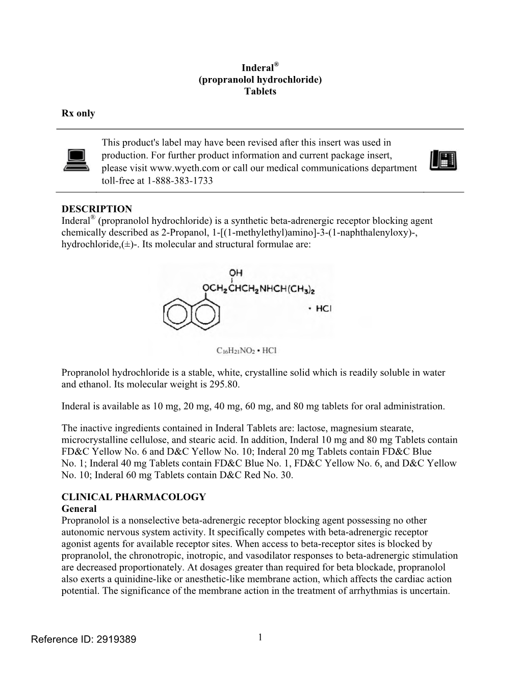Inderal (Propranolol Hydrochloride)