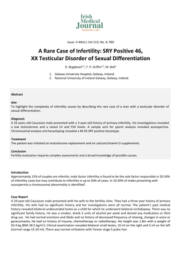 A Rare Case of Infertility: SRY Positive 46, XX Testicular Disorder of Sexual Differentiation