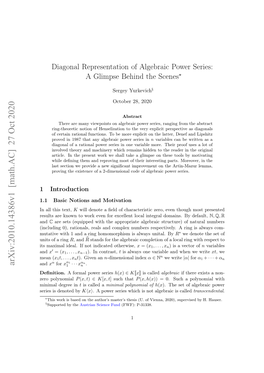 Diagonal Representation of Algebraic Power Series: a Glimpse Behind