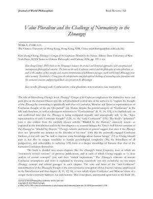 Value Pluralism and the Challenge of Normativity in the Zhuangzi ______MARK L