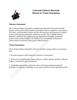 Colorado Outlawz Baseball Team Documents
