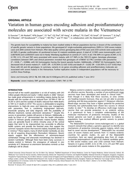 Variation in Human Genes Encoding Adhesion and Proinﬂammatory Molecules Are Associated with Severe Malaria in the Vietnamese