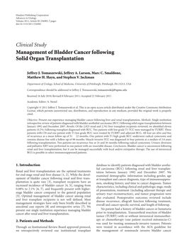 Management of Bladder Cancer Following Solid Organ Transplantation
