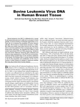 Bovine Leukemia Virus DNA in Human Breast Tissue Gertrude Case Buehring, Hua Min Shen, Hanne M