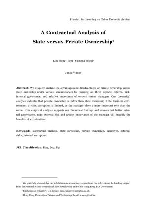 A Contractual Analysis of State Versus Private Ownership1