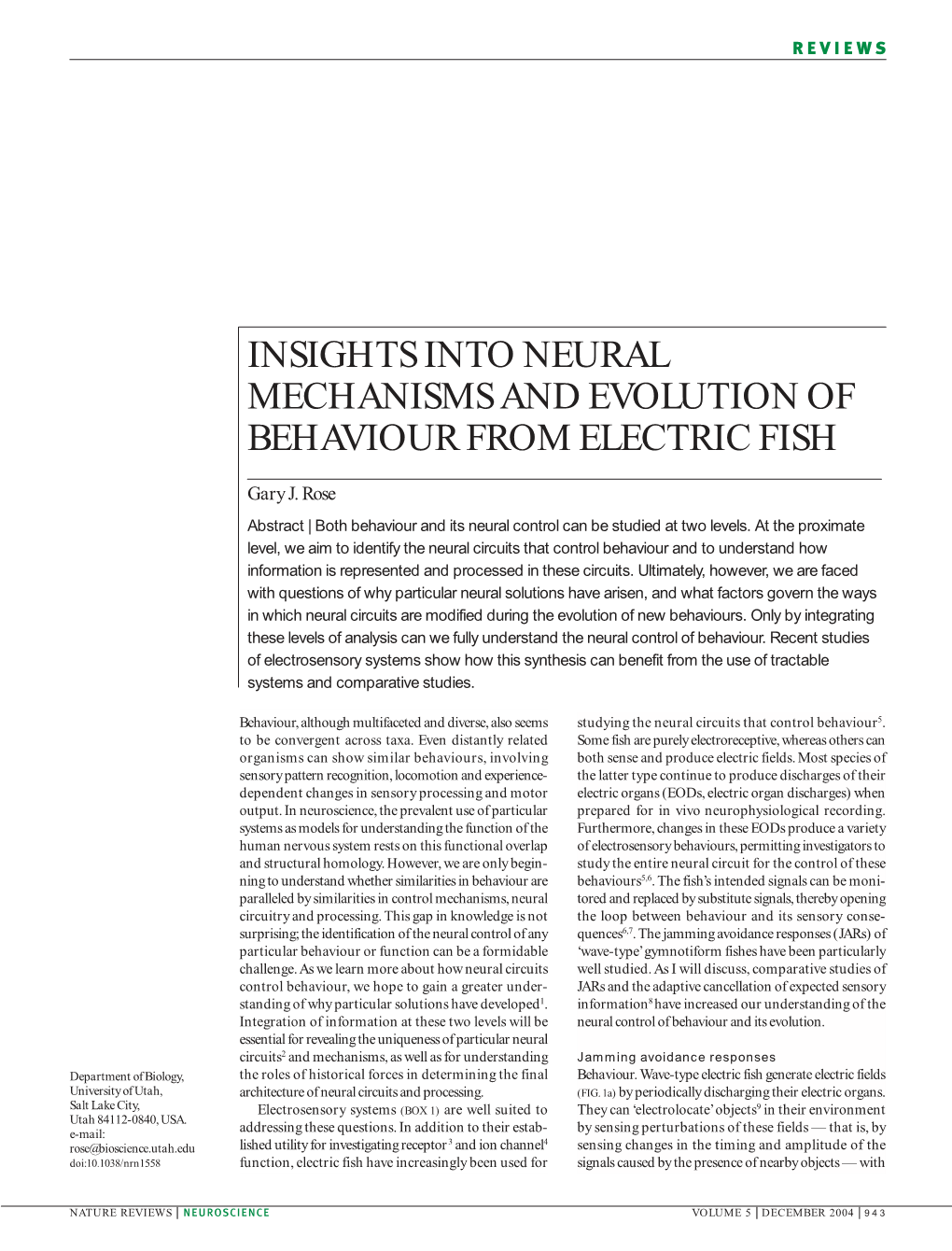 Insights Into Neural Mechanisms and Evolution of Behaviour from Electric Fish