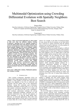 Multimodal Optimization Using Crowding Differential Evolution with Spatially Neighbors Best Search