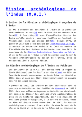 Mission Archéologique De L'indus (M.A.I.)