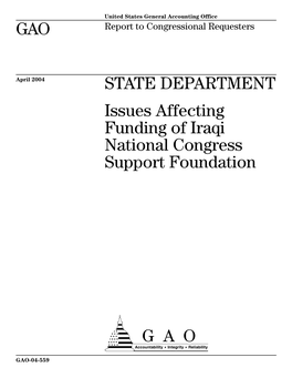 GAO-04-559 State Department: Issues Affecting Funding of Iraqi National Congress Support Foundation