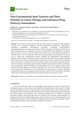 Non-Curcuminoids from Turmeric and Their Potential in Cancer Therapy and Anticancer Drug Delivery Formulations