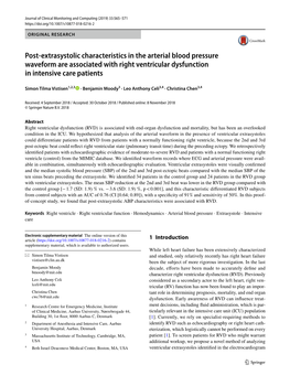Post-Extrasystolic Characteristics in the Arterial Blood Pressure Waveform Are Associated with Right Ventricular Dysfunction in Intensive Care Patients