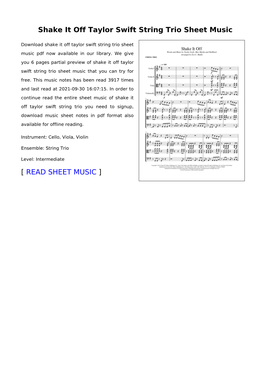 Shake It Off Taylor Swift String Trio Sheet Music