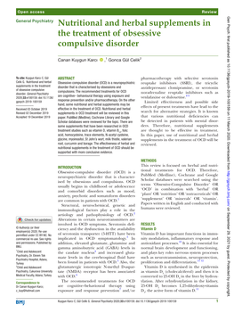 Nutritional and Herbal Supplements in the Treatment of Obsessive Compulsive Disorder