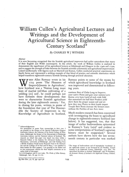 William Cullen's Agricultural Lectures and Writings and the Development of Agricultural Science in Eighteenth- Century Scotland* by CHARLES W J WITHERS
