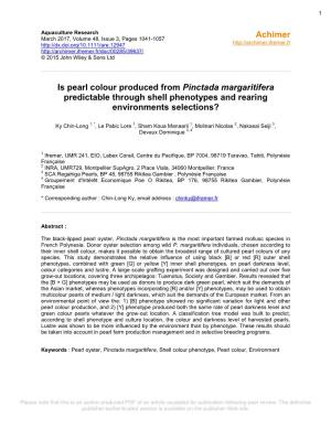 Is Pearl Colour Produced from Pinctada Margaritifera Predictable Through Shell Phenotypes and Rearing Environments Selections?
