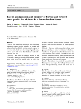 Extent, Configuration and Diversity of Burned and Forested Areas Predict