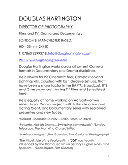Douglas Hartington Director of Photography