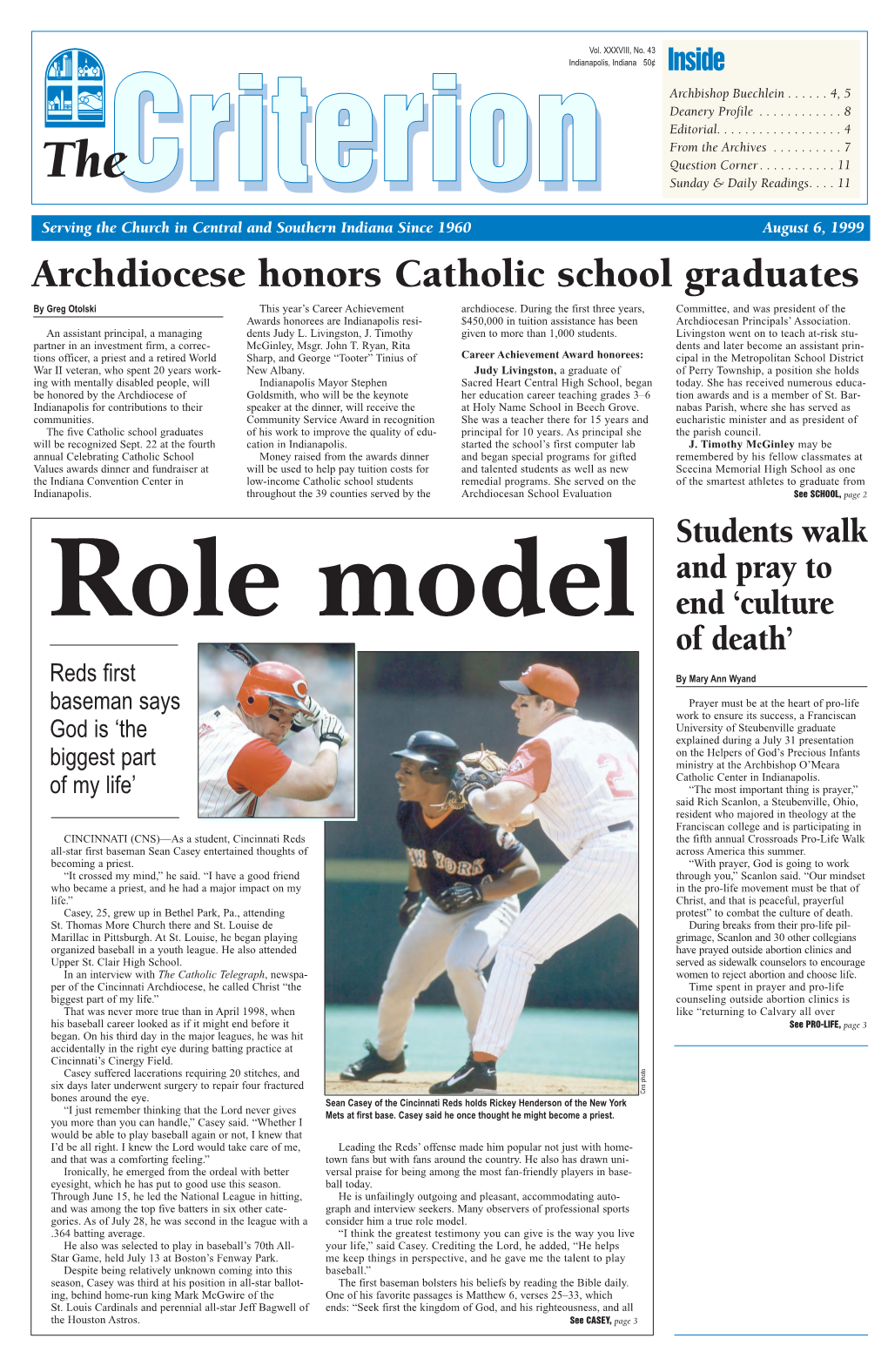 Archdiocese Honors Catholic School Graduates by Greg Otolski This Year’S Career Achievement Archdiocese