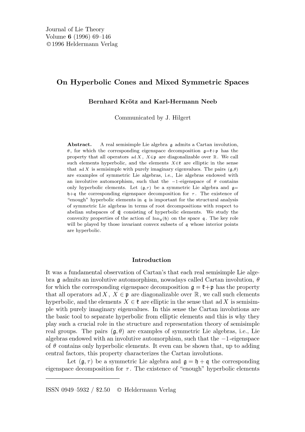 On Hyperbolic Cones and Mixed Symmetric Spaces