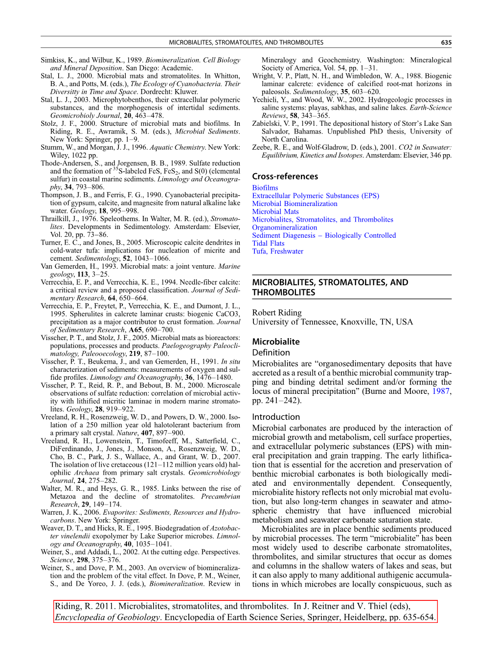 Microbialites, Stromatolites, and Thrombolites 635