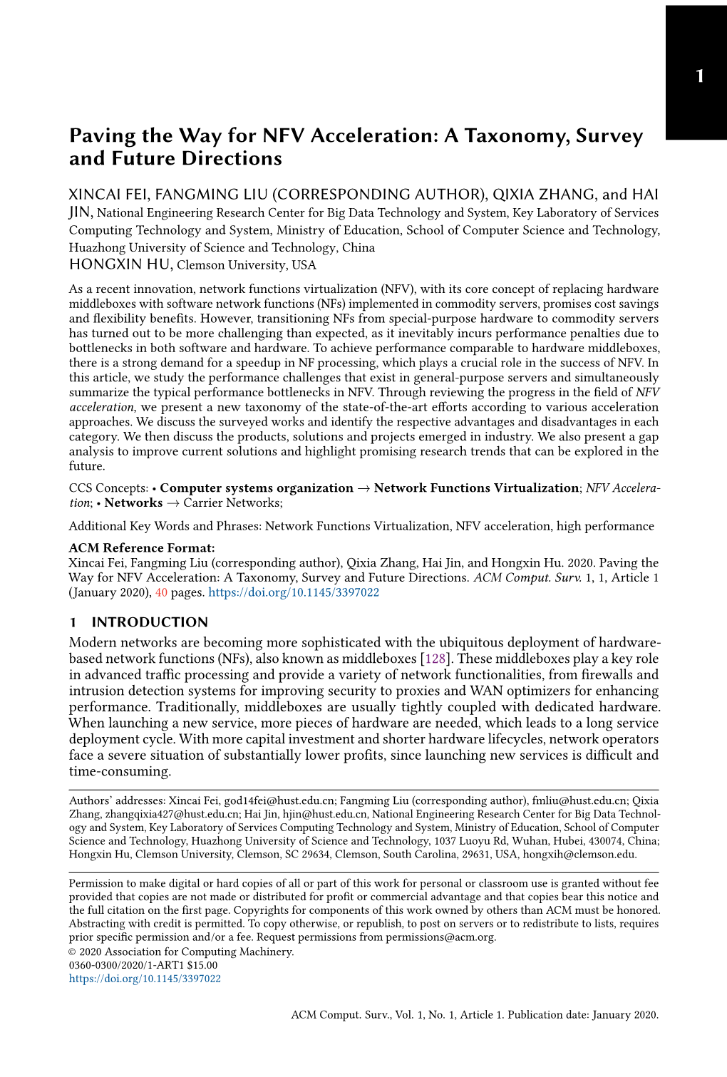 Paving the Way for NFV Acceleration: a Taxonomy, Survey and Future Directions