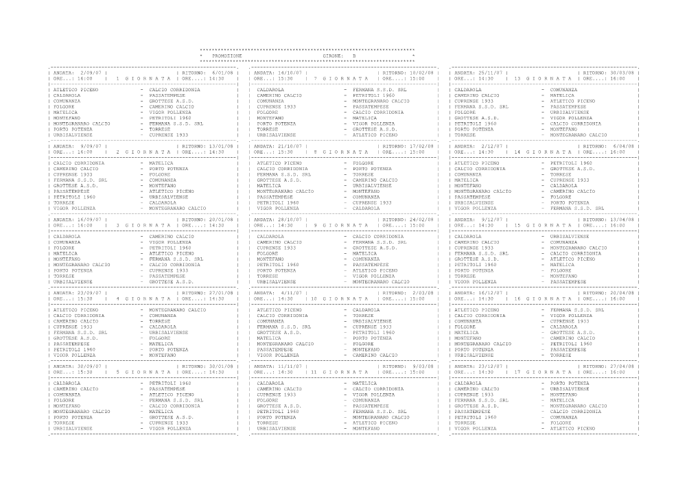 Promozione Girone: B * ************************************************************************