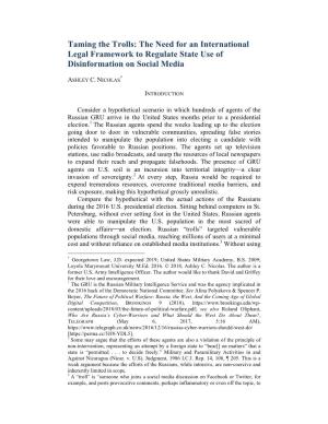 Taming the Trolls: the Need for an International Legal Framework to Regulate State Use of Disinformation on Social Media