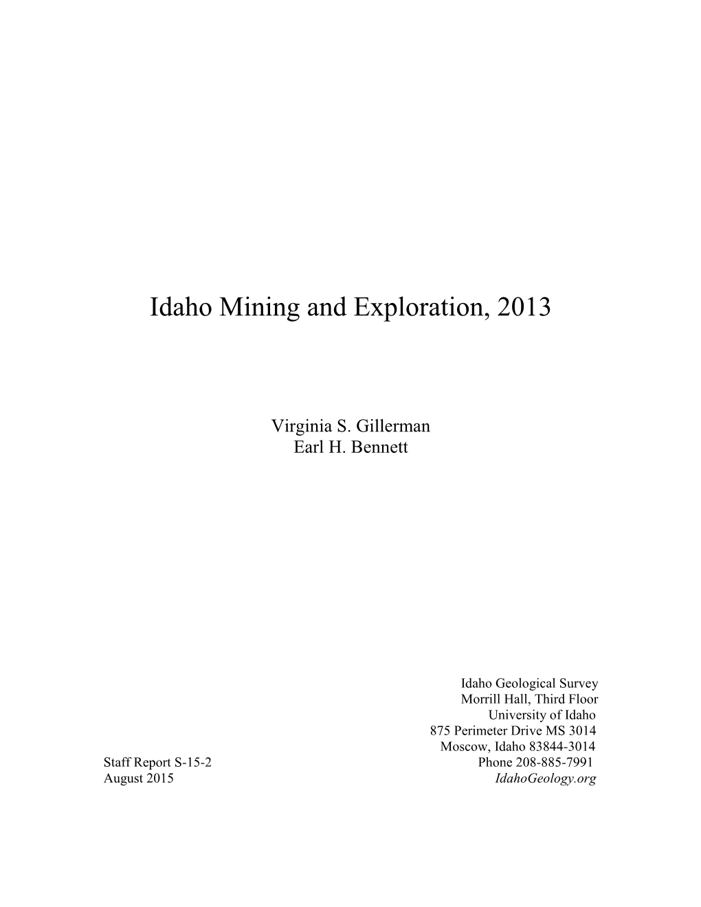 Idaho Mining and Exploration, 2013