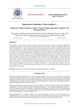 Reproductive Phenology of Sida Cordifolia L