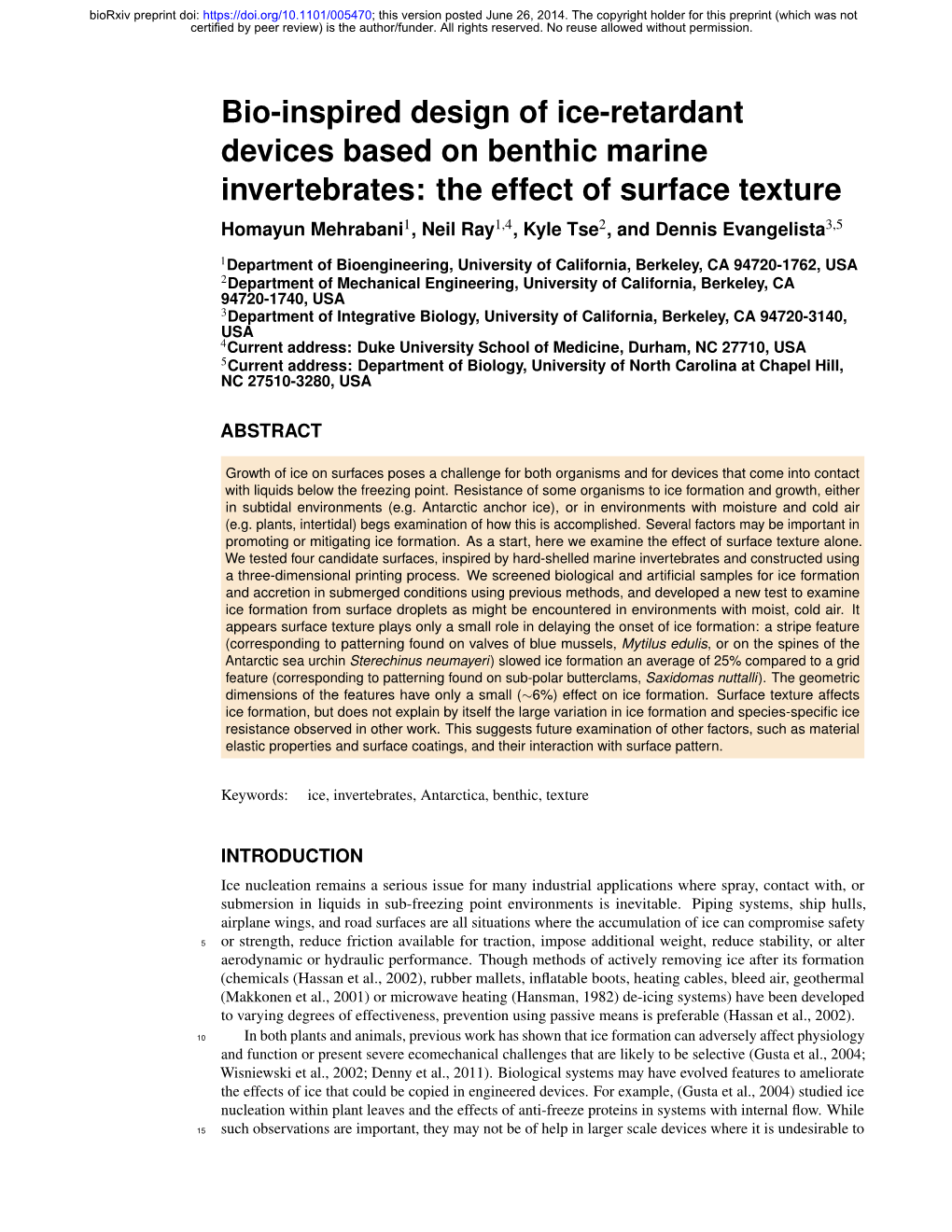 Bio-Inspired Design of Ice-Retardant Devices Based on Benthic