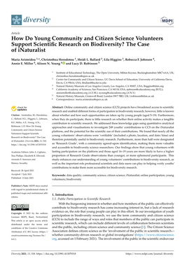 How Do Young Community and Citizen Science Volunteers Support Scientiﬁc Research on Biodiversity? the Case of Inaturalist