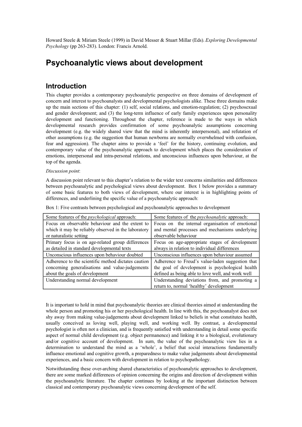 Psychoanalytic Views About Development. in D. Messer & S. Millar